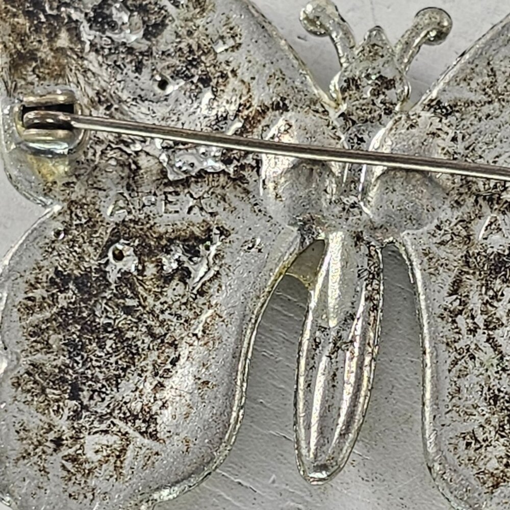 Vintage Apex Art Butterfly Rhinestone Brooch Pin Silver Tone Pin - Picture 4 of 8